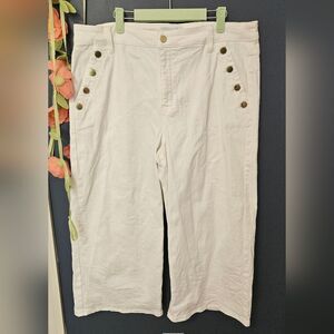 Liz Claiborne Nautical Button Hip White Denim Wide Leg Crops Size 16